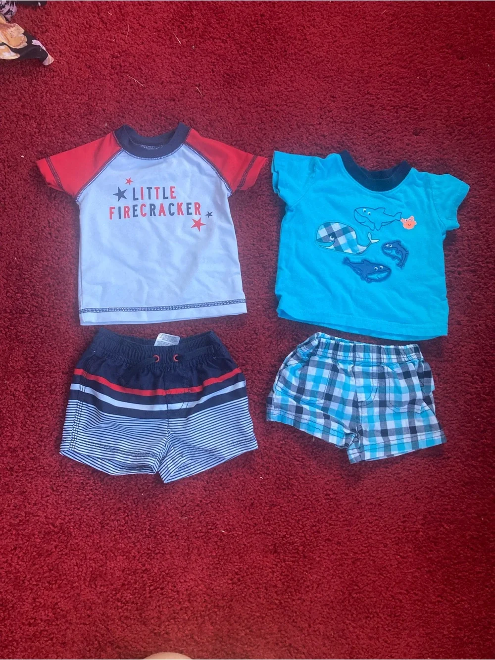 Carter's Red & Blue Kids 2-Piece Summer Sets - Little Firecracker & Fish